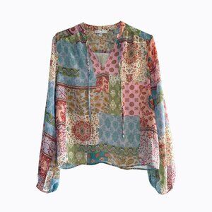 Maison d‘Amélie Peasant Top Sz M Floral Patchwork Pastel Flowy Boho Chic Hippie